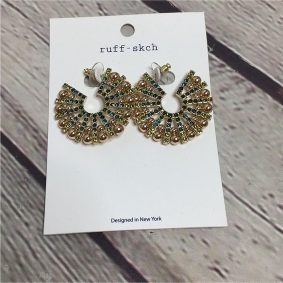 Ruff Skch Gold And Green Blue Statement Earrings